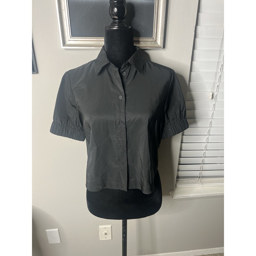 NWT Zara Black Cropped Button Down Top Small